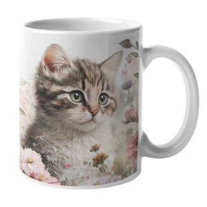 White Mug with a cat image imprinted