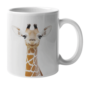 giraffe image imprinted on whit mug