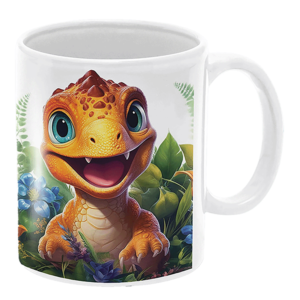 a Rex image printed on a white mug