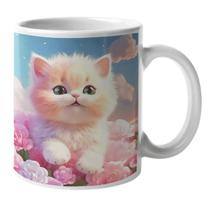 cat image printed on a white cup