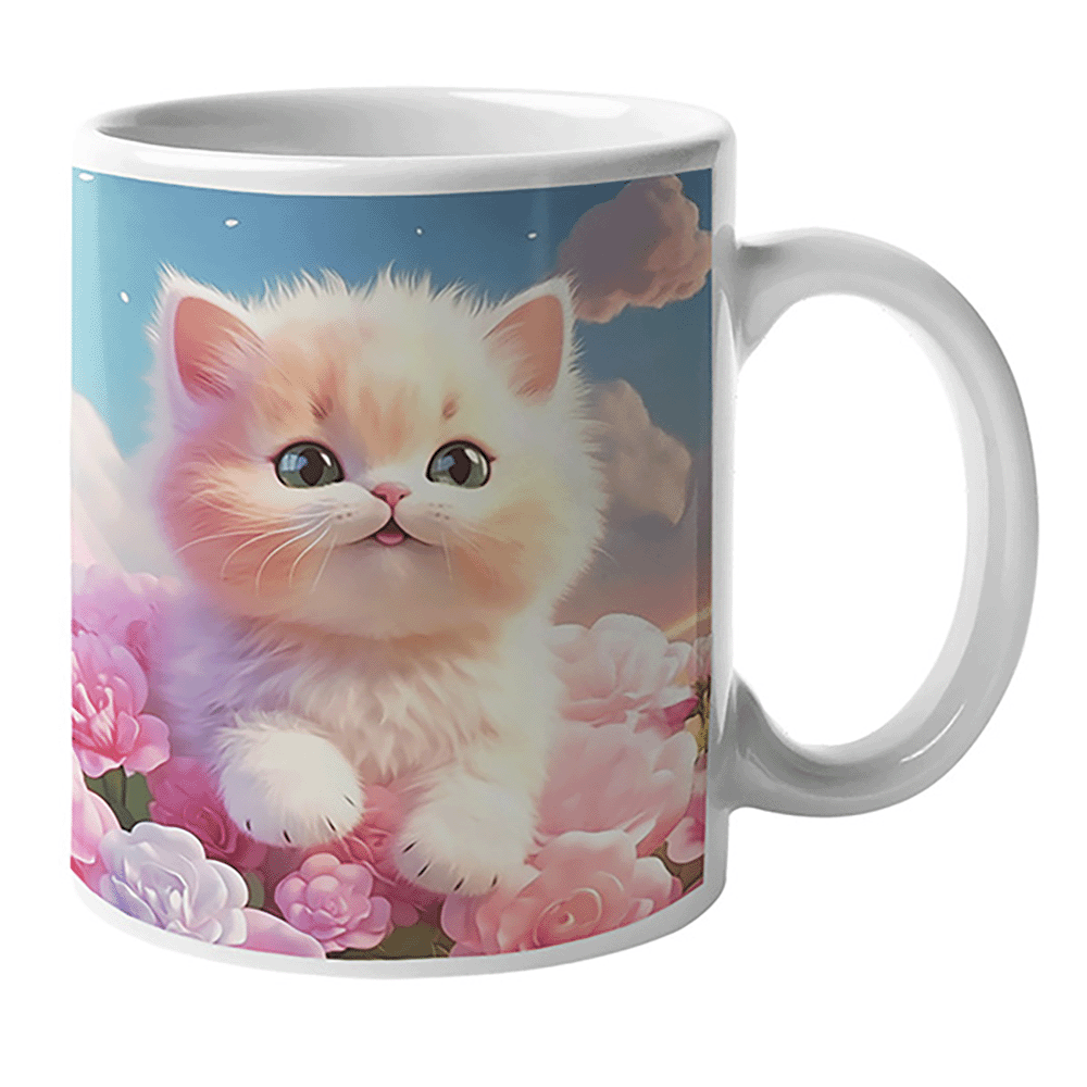 cat image printed on a white cup