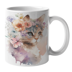 a Cat image printed on a white cup