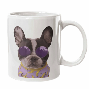 a dog image printed on a white cup