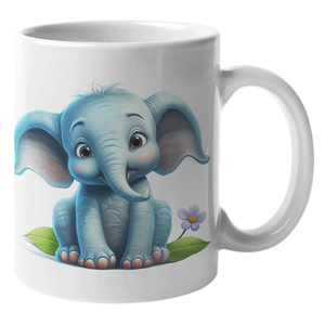 an elephant image printed on a white cup