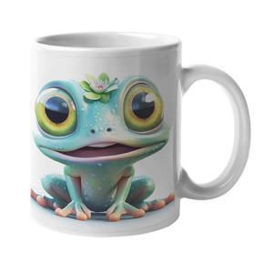 a Frog image printed on a white cup